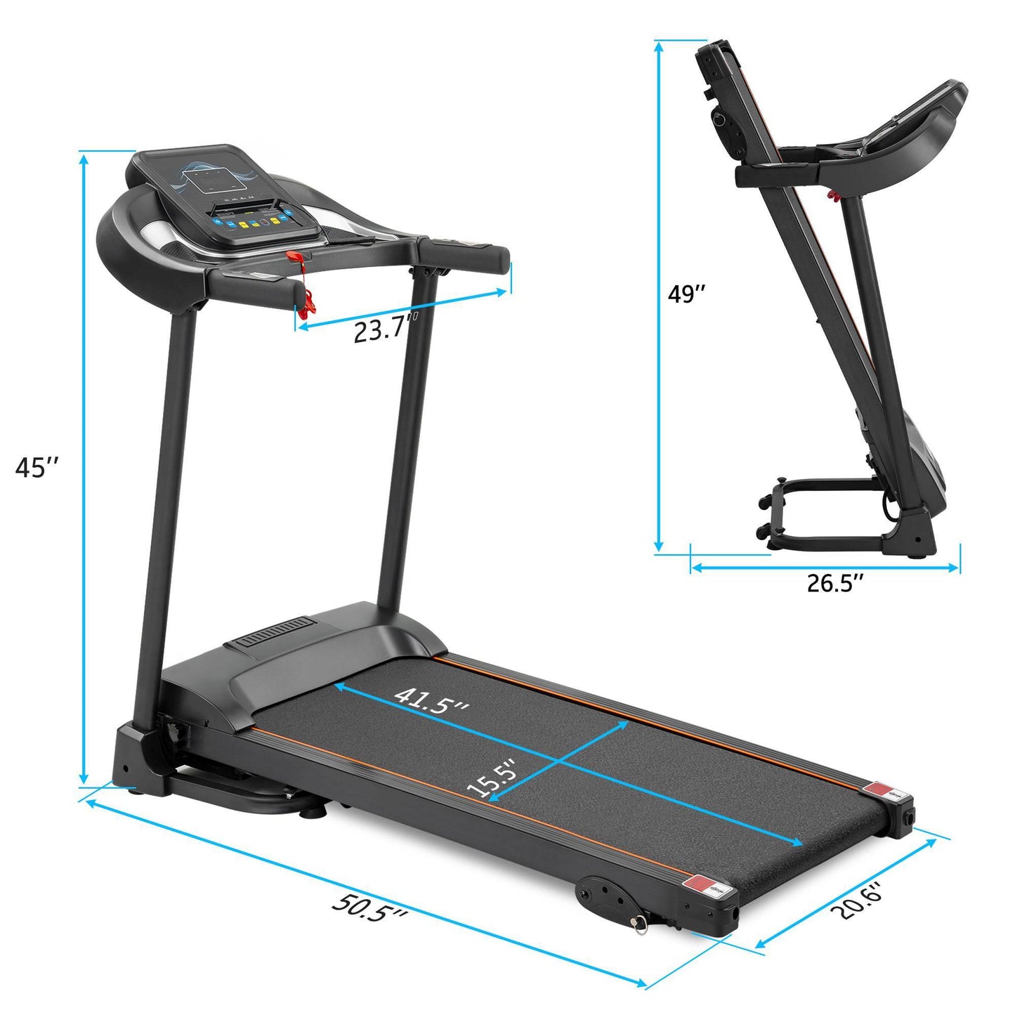 Compact Easy Folding Treadmill Motorized Running Jogging Machine Audio Speaker