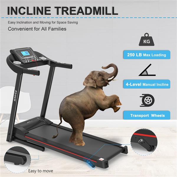 Foldable Treadmill With Tilt Function, 5-inch LCD Screen, 250 Pound Capacity, Bluetooth Music