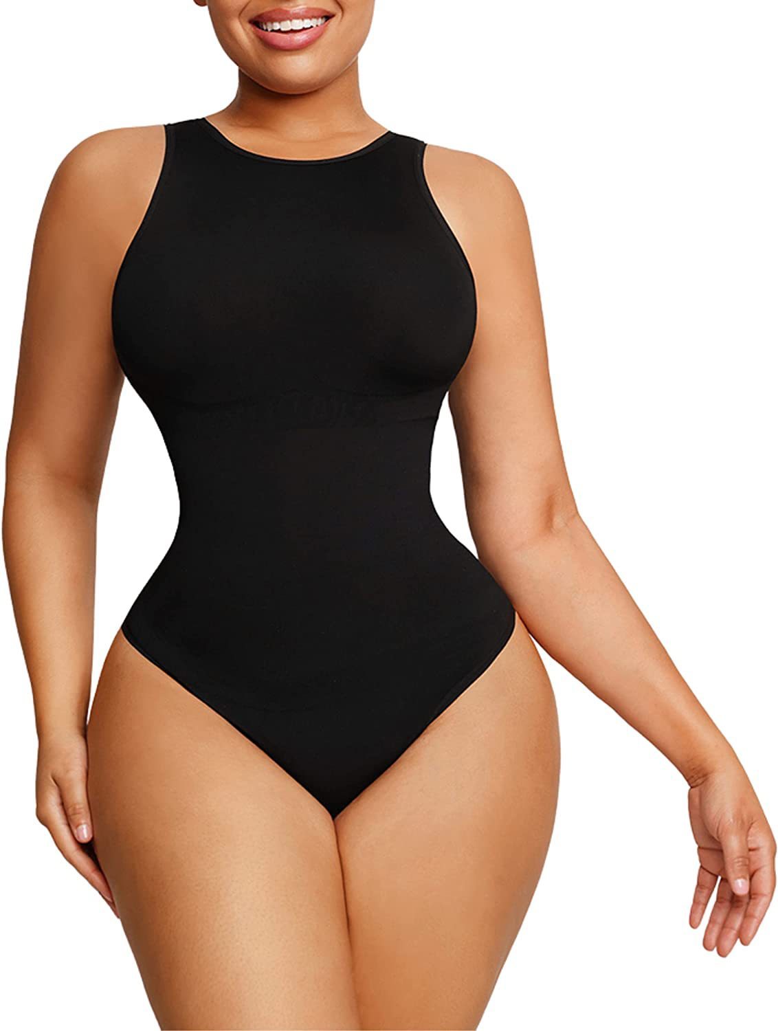 Belly Contraction Body Shaper Solid Color Round Neck Jumpsuit